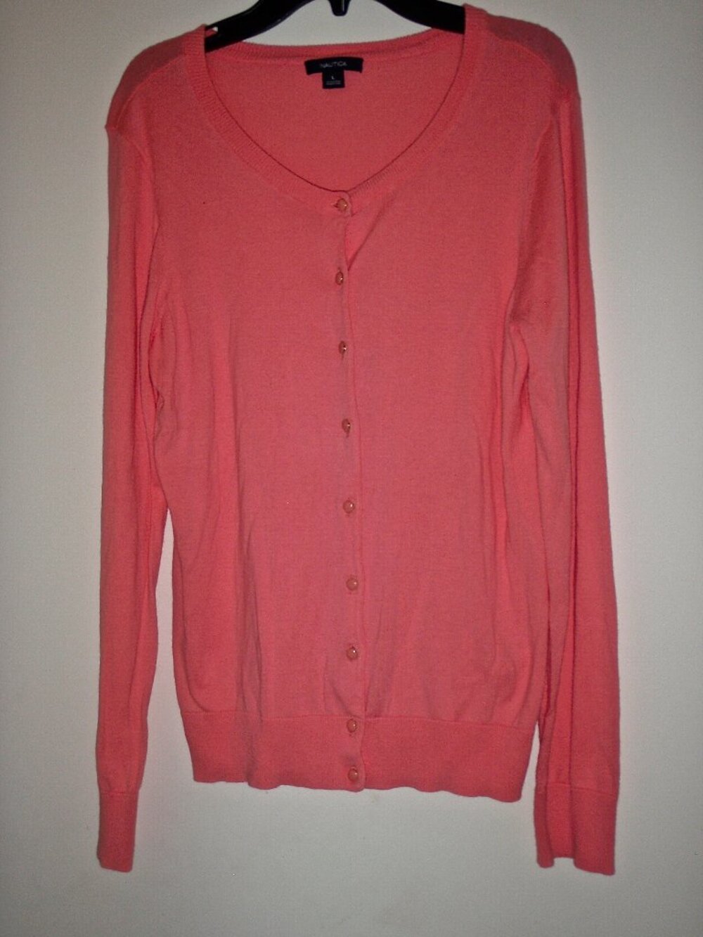 NAUTICA WOMEN'S CORAL 100% COTTON CARDIGAN SWEATER SIZE L